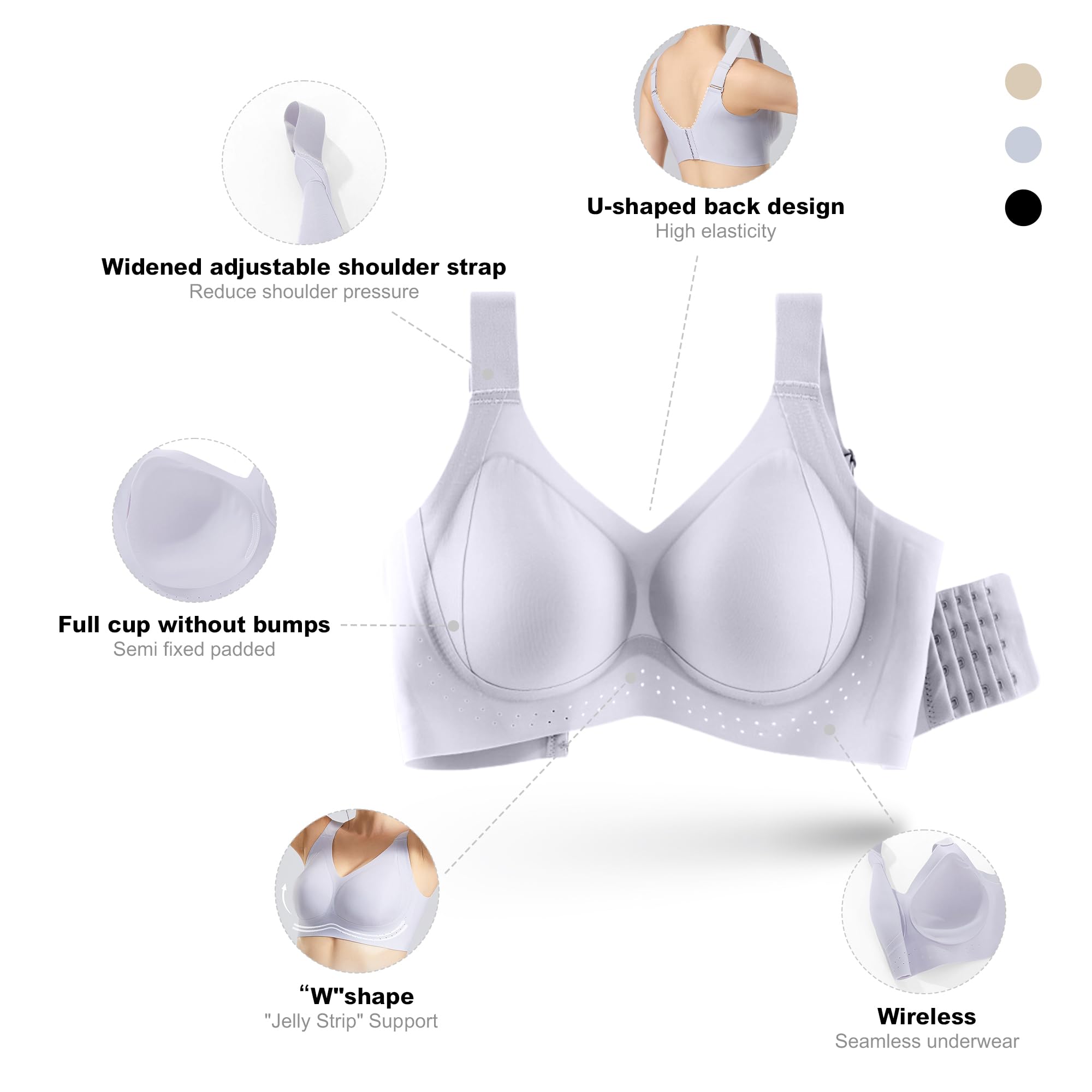 Fittingirls Women's Ultra-Soft Wireless Bra Full Coverage Non-Wired Padded Design Breathable Lightweight all-Day Comfort