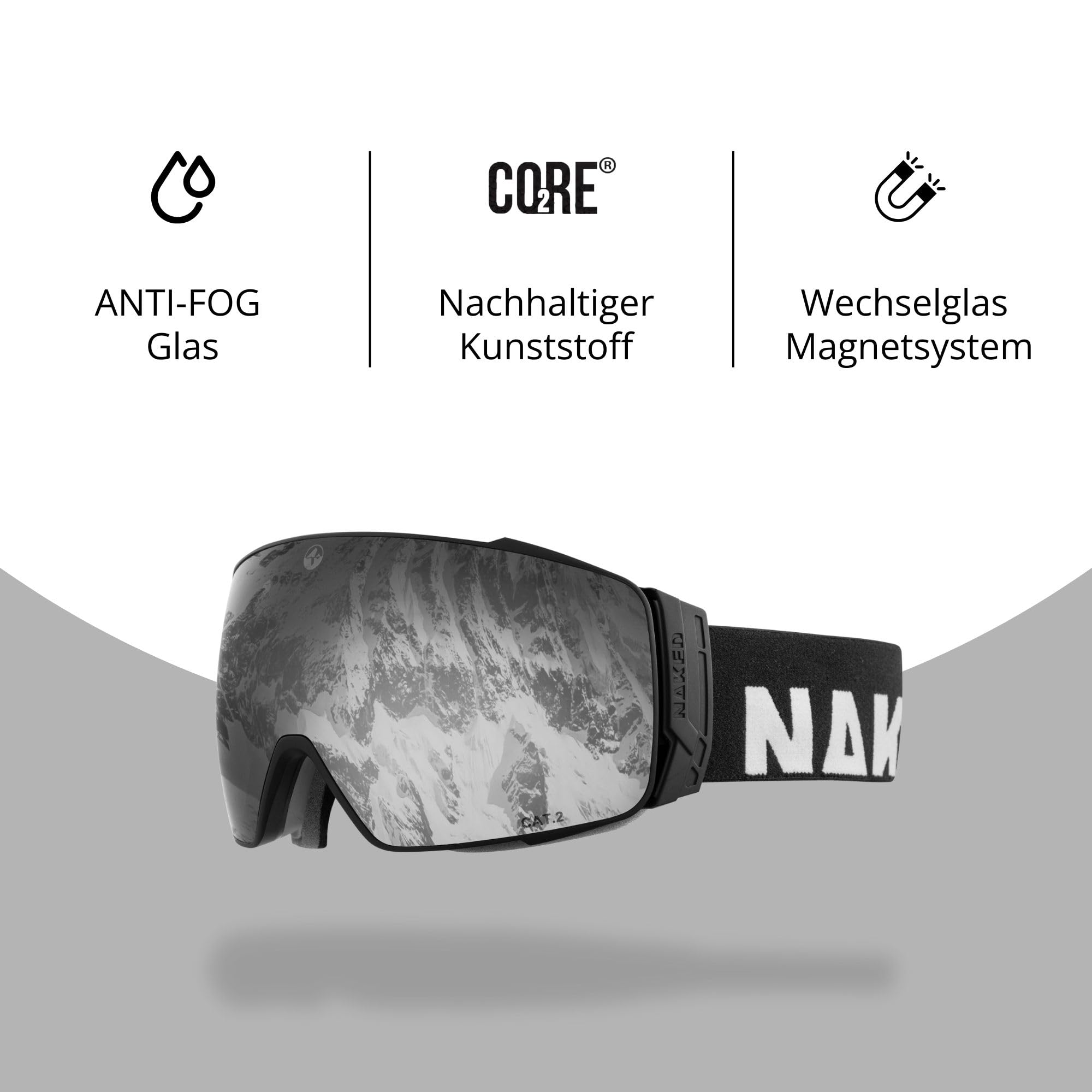 NAKED Optics The STORM Skibrille Männer, Ski Brille Frauen, Snowboardbrille, Skibrille mit optionalen Wechselgläsern für schlechtes Wetter, Schneebrille, Skiing Goggles