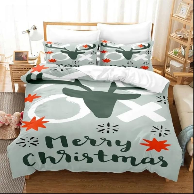 Housse de couette 90x190 Noël gris avec taie parure de lit microfibre enfant pas cher