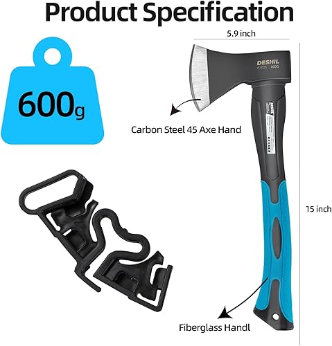 Miniatura 3 de Hacha de corte, hacha de acero al carbono forjado para exteriores de 15 pulgadas, herramienta manual tratada térmicamente, mango de reducción de