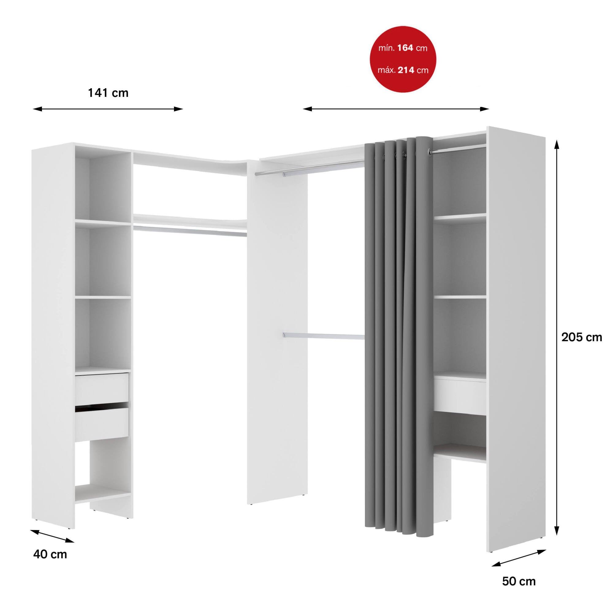 Dmora Guardaroba Grande Bazena, Mobile Camera da Letto, Cabina Armadio portabiti, Armadio Appendiabiti, 214x141 h205 cm, Bianco