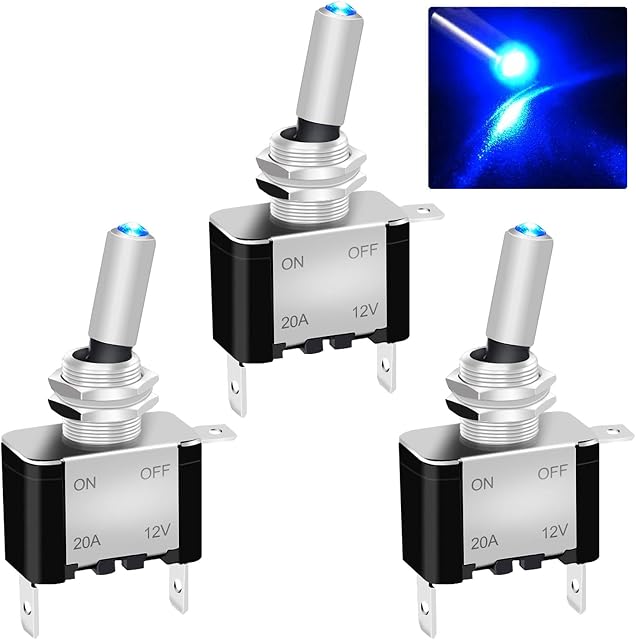Taiss/3Pcs Rocker Toggle Switch 12V 20A Heavy Duty Racing Car Automative Auto SPST ON/OFF Toggle Switch Blue LED Illuminated 3Pin ASW-07DBU