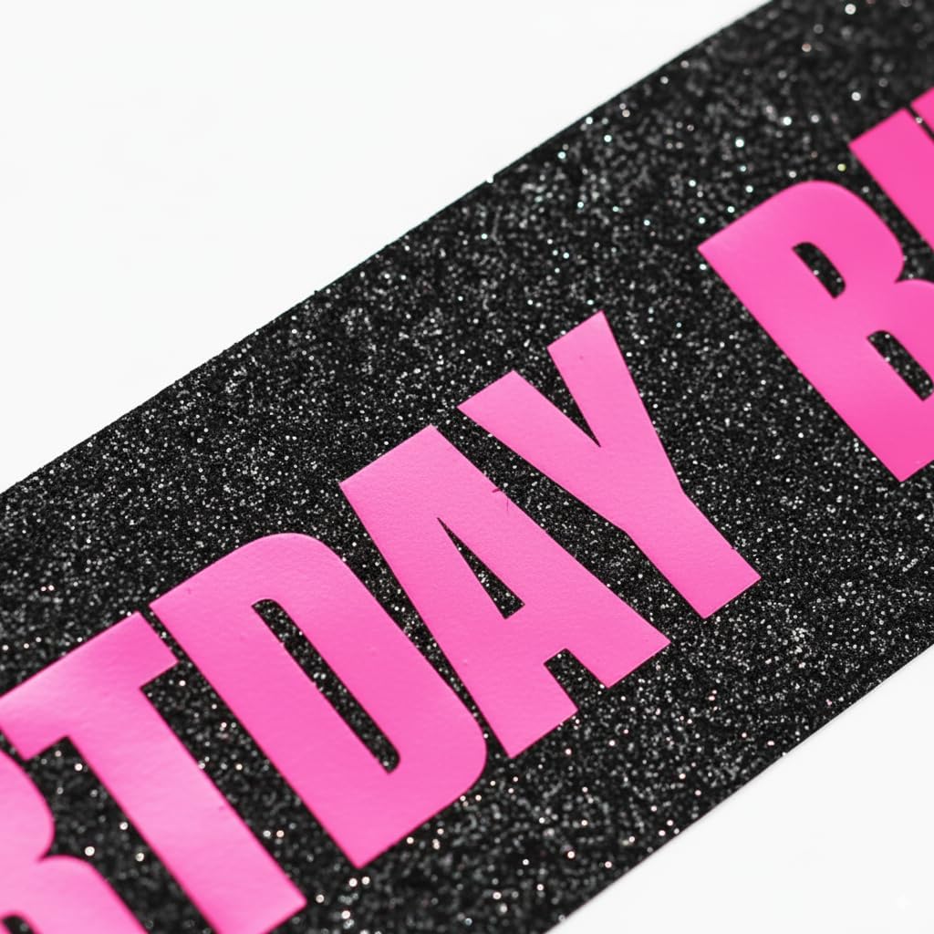 Glitter Satin Birthday Bitch Sash for Women, Black Party Accessory with Pink Foil Letters, Stylish Birthday Girl Decoration & Baddie Party Supplies for Adults