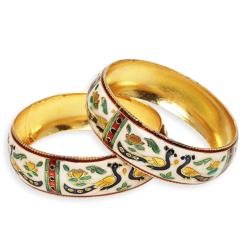 fabula Jewellwey Set of 2 White Meenakari Peacock Design Brass Bangle Kada Set for Women & Girls Stylish Latest Size 2.6 (BHC4_AMR1) (B0BN47JTDH) Amazon Price History, Amazon Price Tracker