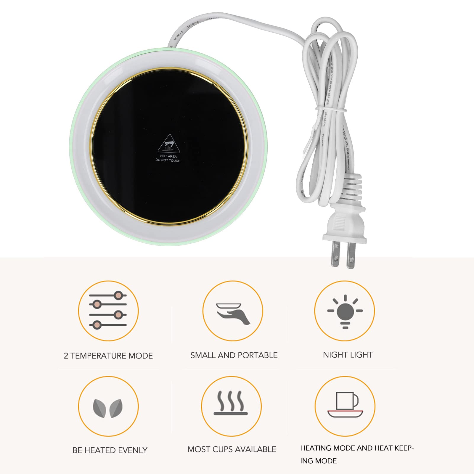 Calentador de tazas, calentador de café de temperatura constante para escritorio, calentador eléctrico de tazas con luz LED para casa, oficina, cafetería (verde)