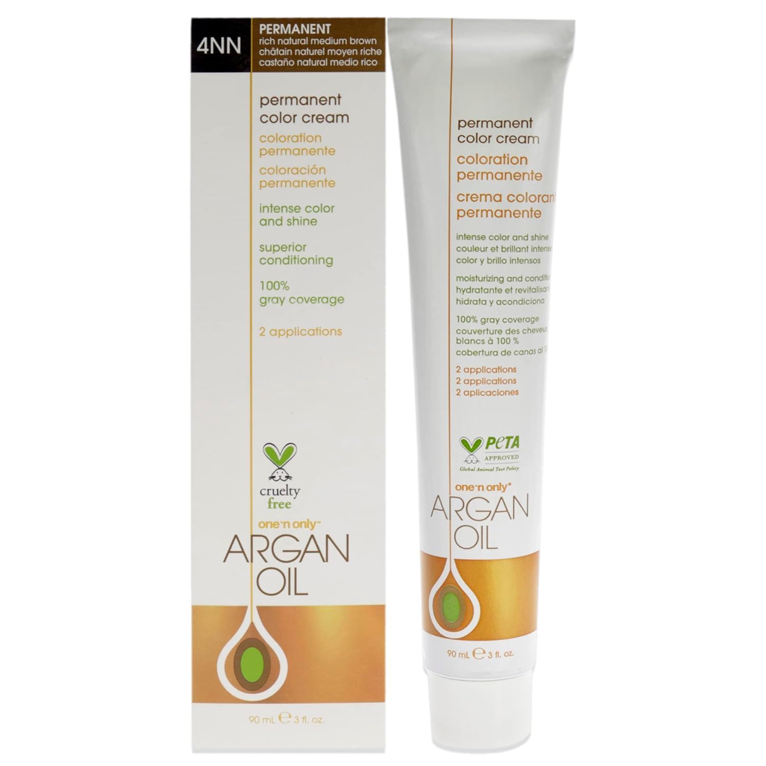 One N' Only Permanent Hair Color - Permanent Hair Dye Made with Argan Oil - Delivers Rich, Accurate Tones with Gray Coverage - Improves Moisture & Elasticity - 4NN Rich Natural Medium Brown (3 oz)