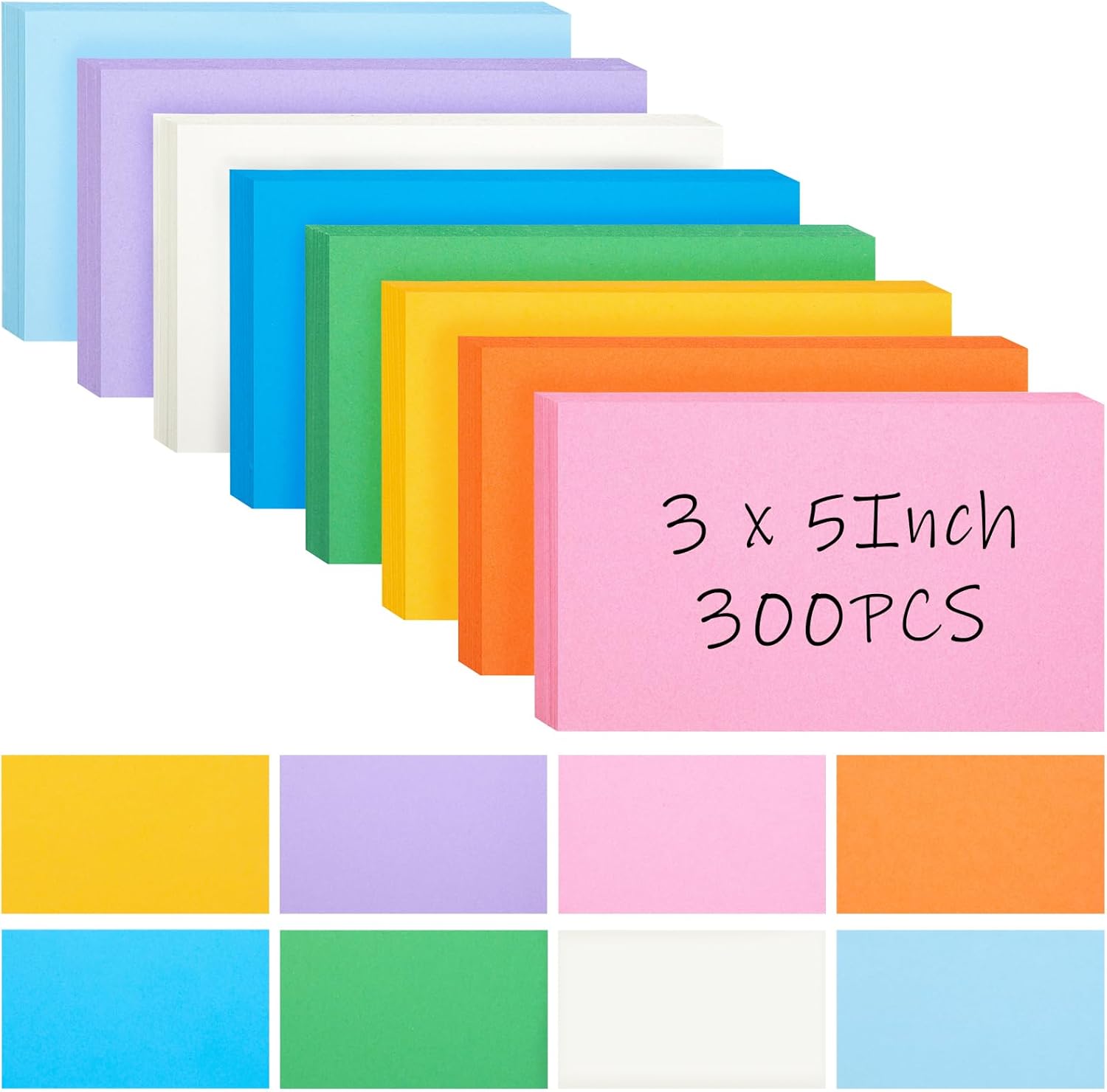 HEYPLACE 300PCS Colored Index Cards, 3x5 Unruled Notecards