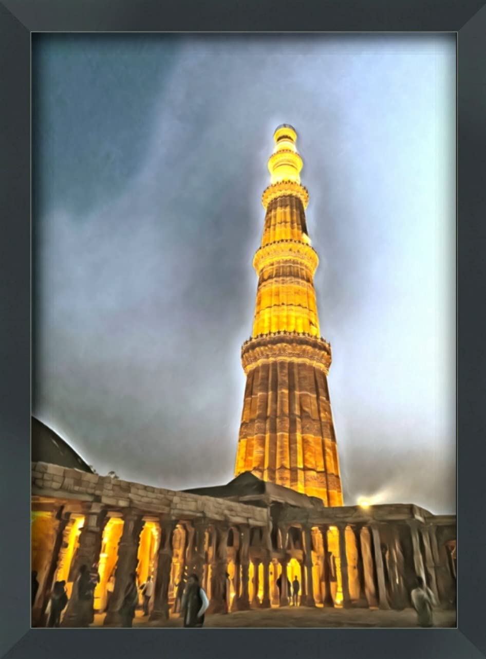 ROSE CLIO New Delhi Qutub Minar Poster with Frame for Living Room, Bed Room, Office & Home Décor (Frame 13X10 Inches, Poster Size:12X9 Inches, Black)