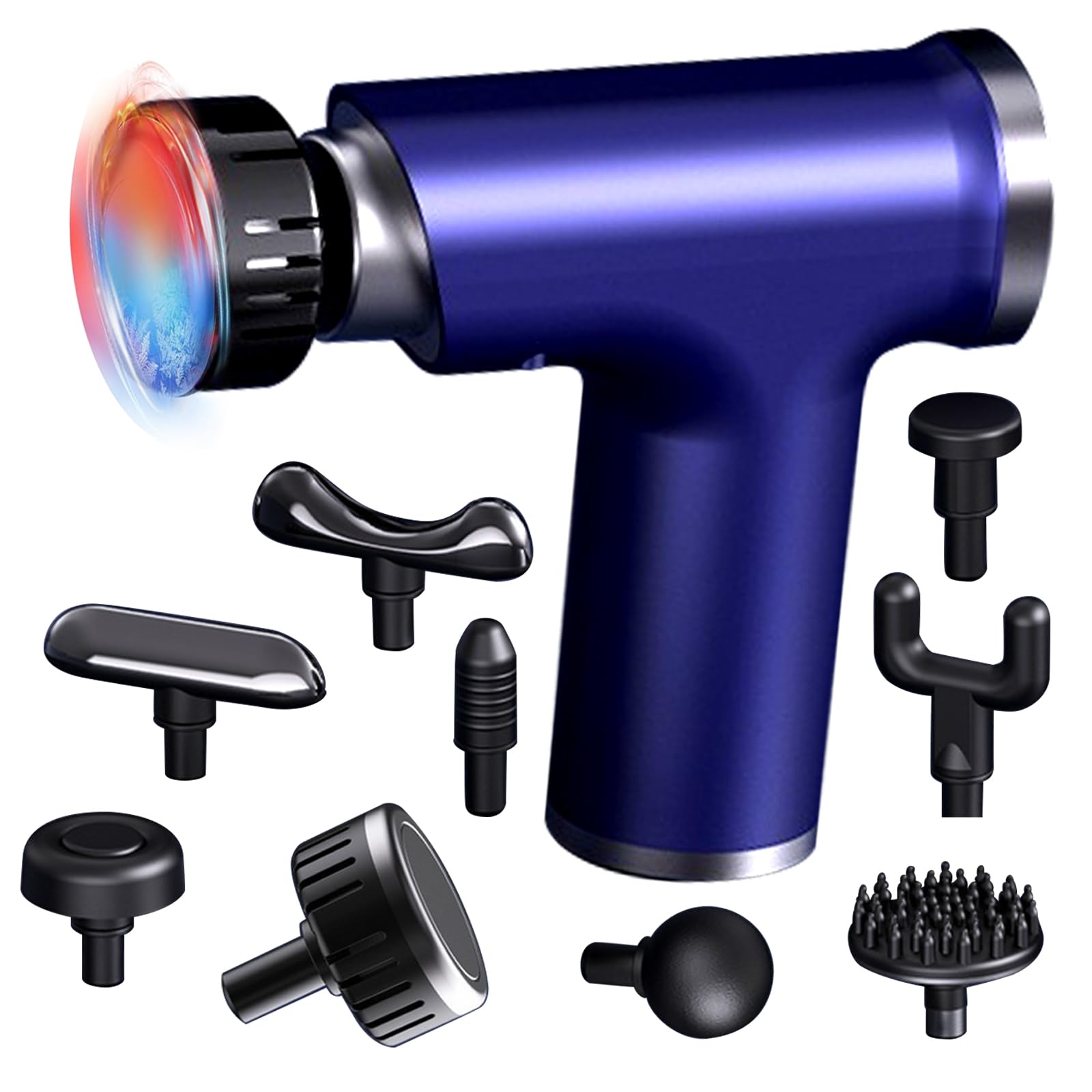 Pistola de masaje eléctrica con calor y cabezal frío, pistola de Fascia de tejido profundo de bolsillo, percusión portátil, masajeador de mano pequeño y silencioso,9 cabezales, morado