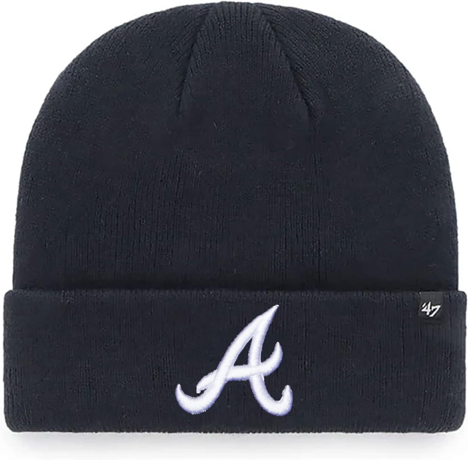 '47 MLB Unisex-Adult Primary Logo Cuffed Knit Primary Logo Team Color Beanie Hat Cold Weather Hat, One Size (Atlanta Braves Navy)