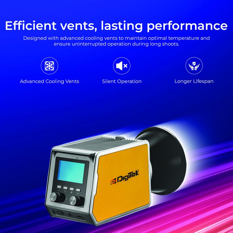 Image of DIGITEK (DCL-60W RGB) 60W RGB Continuous LED Light with Mini Bowen Mount & Reflector, 2700K-6500K Color Temp, 20FX Modes, 97+ CRI, 0-100% Brightness, APP Control, Studio Lighting for Videography