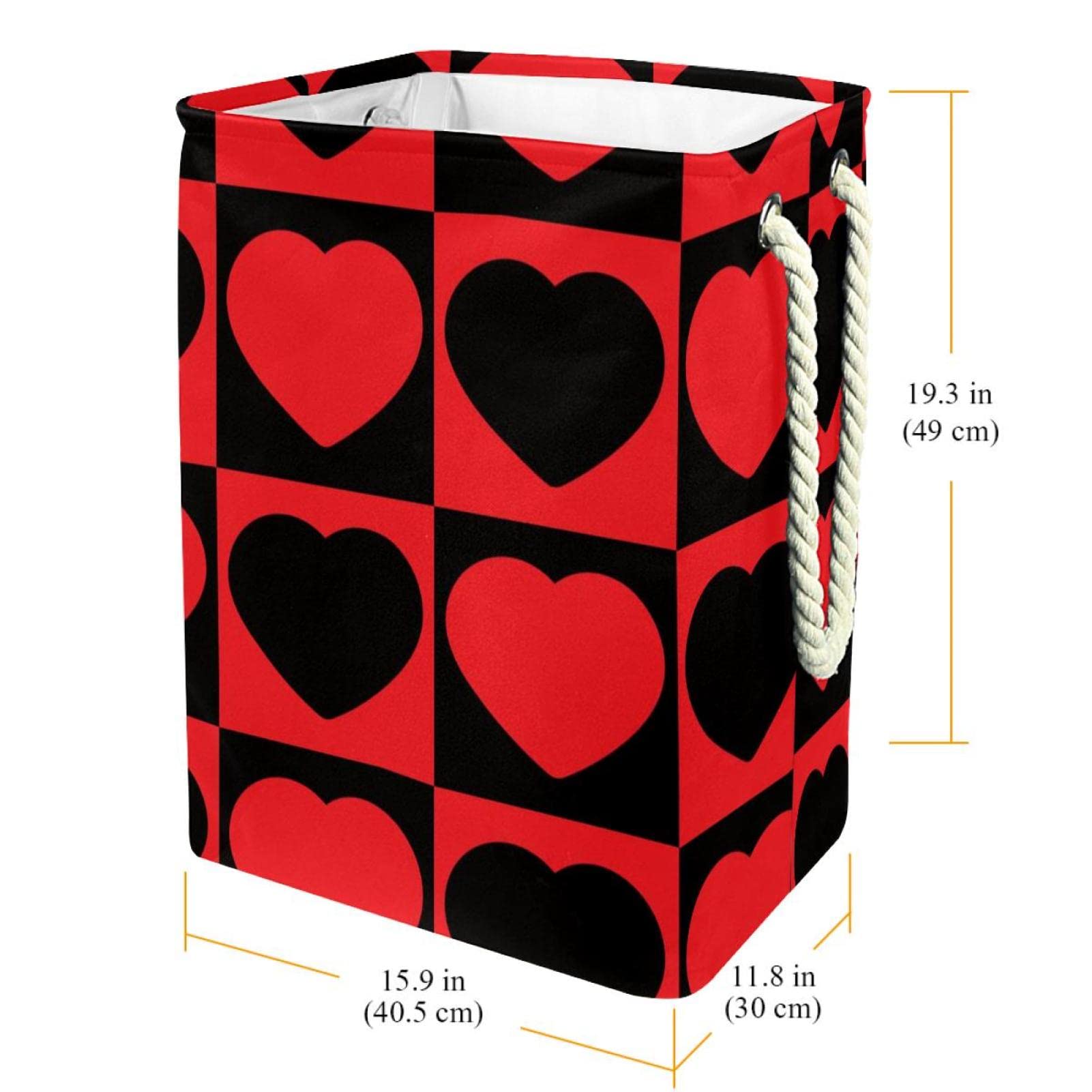Cesto cuadrado de mosaico de corazón rojo y negro con asas, almacenamiento de ropa en dormitorio, baño, dormitorio