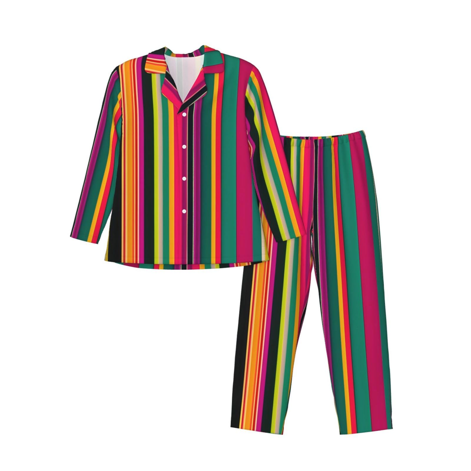 Pigiama a maniche lunghe da uomo con stampa a righe colorate arcobaleno Set di due pezzi abbigliamento da casa traspirante accogliente per il fine settimana