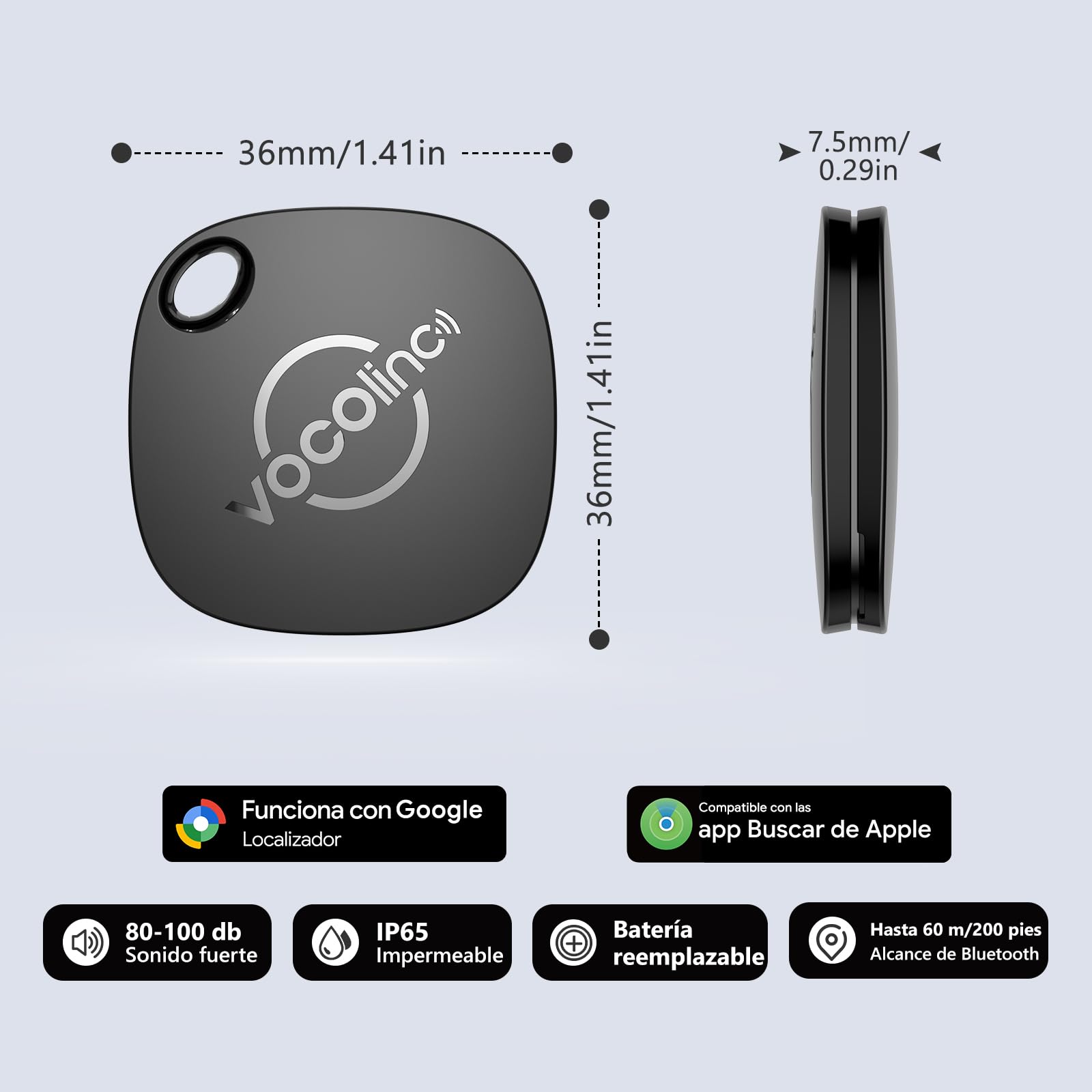 VOCOlinc Smart Tag para Android & iOS, Dual Sistema Buscador de Objetos Compatible con Google Localizador o Apple Buscar App, Localizador de Artículos para Llaves/Equipaje/Maleta, Batería Reemplazable — view 8