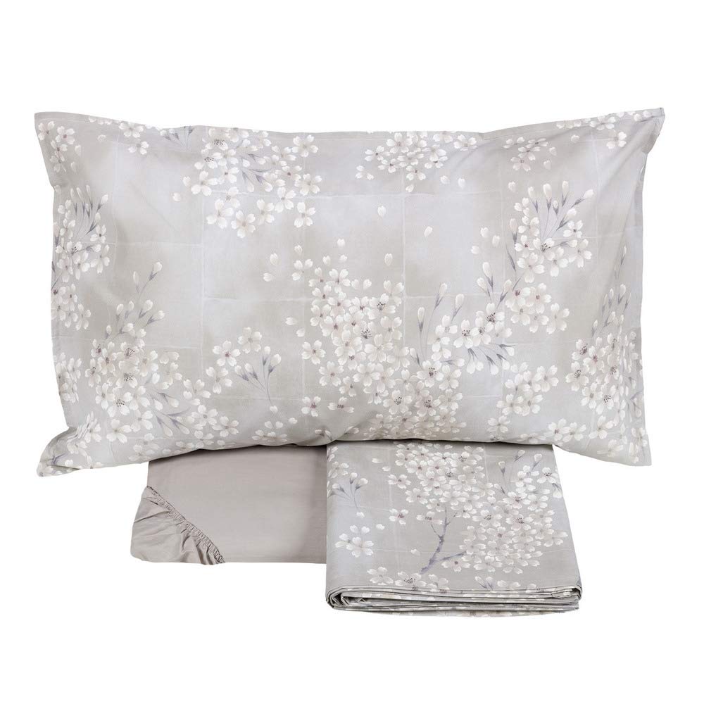 Fazzini, Set Lenzuola Matrimoniale Cotone, Lenzuola Percalle Kimono, Colore: Naturale