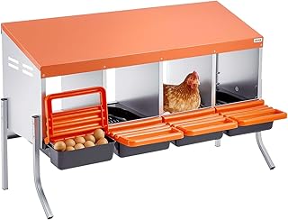 VEVOR Pondoir à Poules 4 Compartiments Nichoir à Poule en Acier Galvanisé et Plastique Haute Résistance pour Différentes Races de Poules, avec Pieds de Support Espace Ponte Spacieux, 106x52,5x67,5 cm