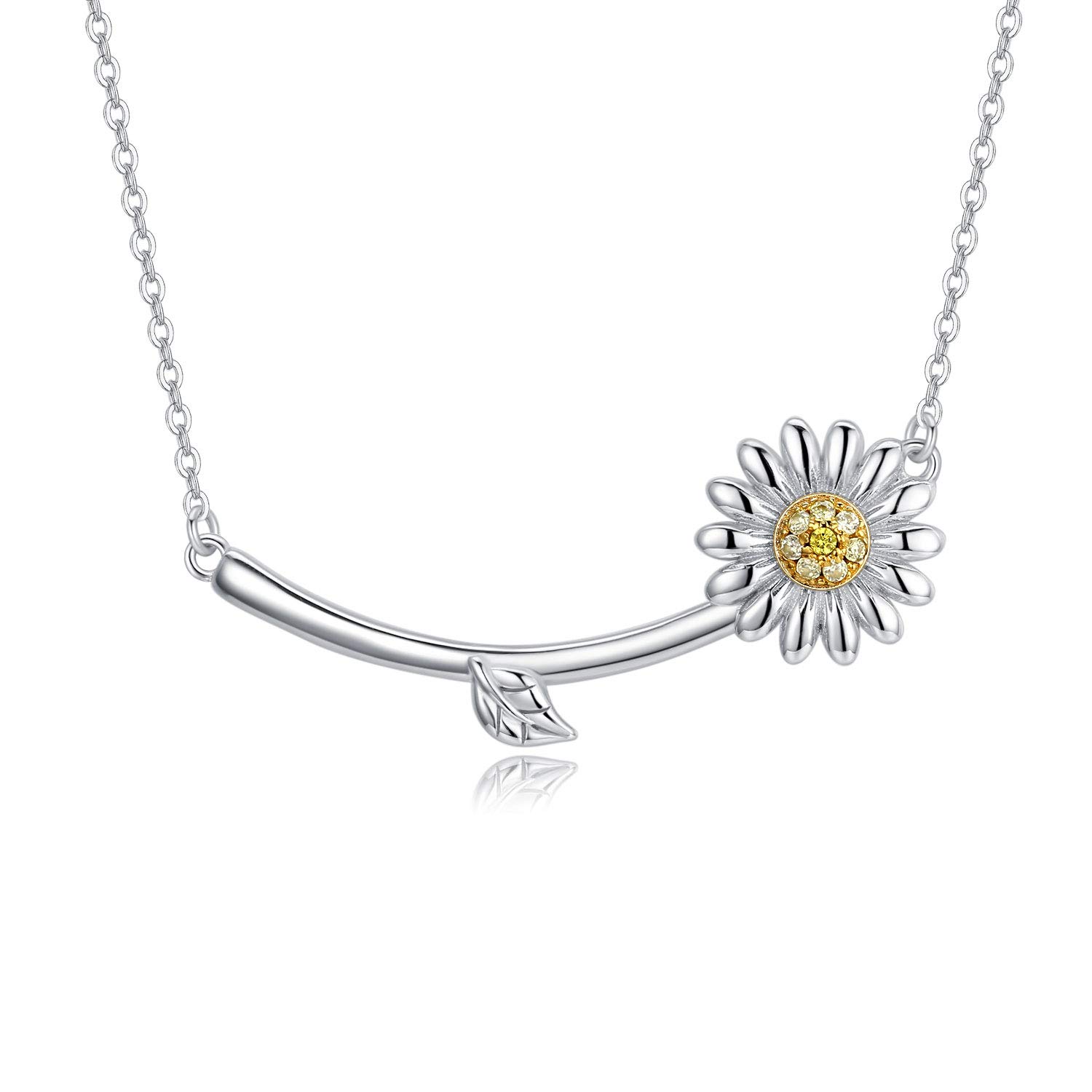 TRISHULAShining Sunflower Daisy Necklace for Women,925 Sterling Silver You are My Sunshine Flower Pendant with Zircon/Ideal Gift for Wife/Mom/Daughter/Girlfriend