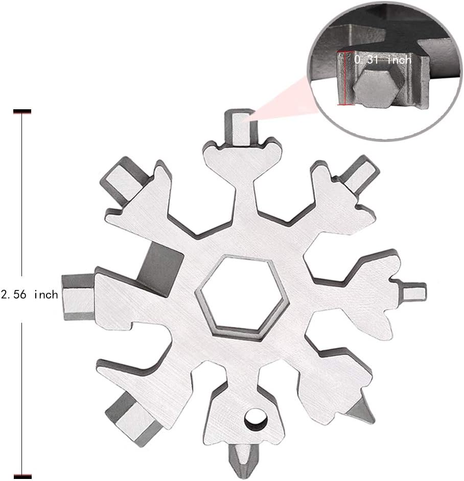 18-in-1 Snowflake Multi-Tool Screwdriver, Stainless Steel 18-1 Multitool Snow Tool,Best Gift for mens (Silver)