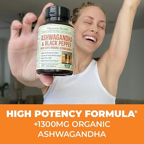 Miniatura 9 de Ashwagandha with BioPerine 1300 milligrams Supplement Made with Organic Ashwagandha Root Relief from Occasional Stress Adrenal and Thyroid Health