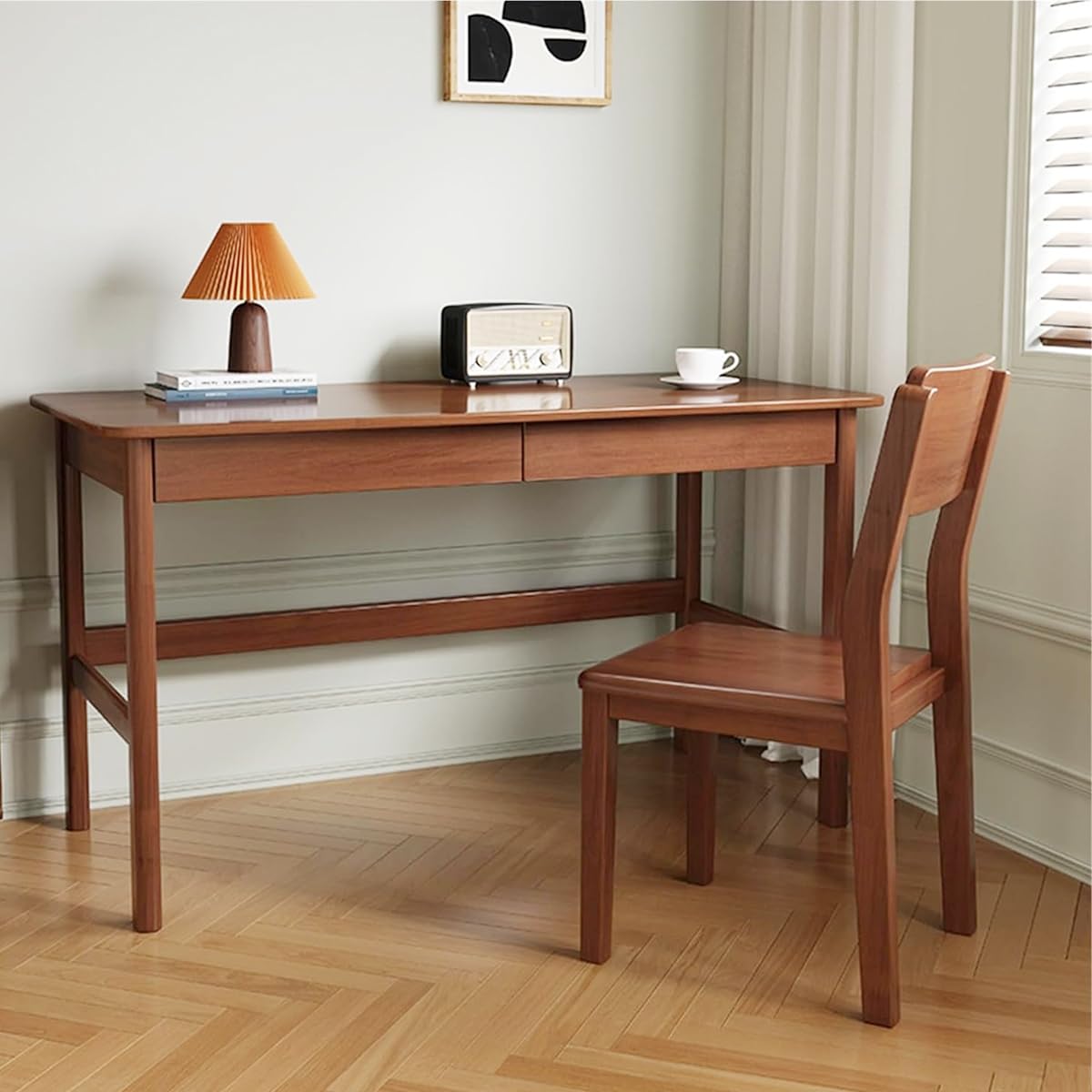Scrivania in legno con cassetti, piccola scrivania per computer per casa e ufficio, tavolo da studio in rovere per mobili per camera da letto (noce, 100 x 50 x 75 cm)