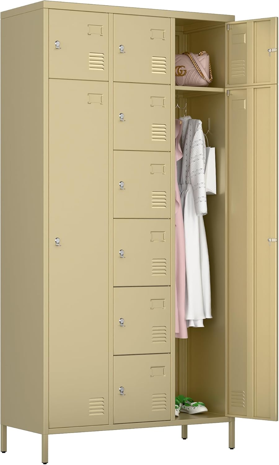 72" H metal storage lockers with doors, 8+2 doors, camel