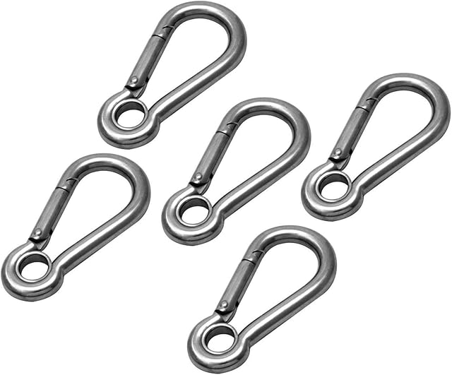Veda 5 Pack 6mm x 62mm Stainless Steel Snap Hook With Eye Carbine Hook/Carabiner/Carbine Clip/Spring Hook