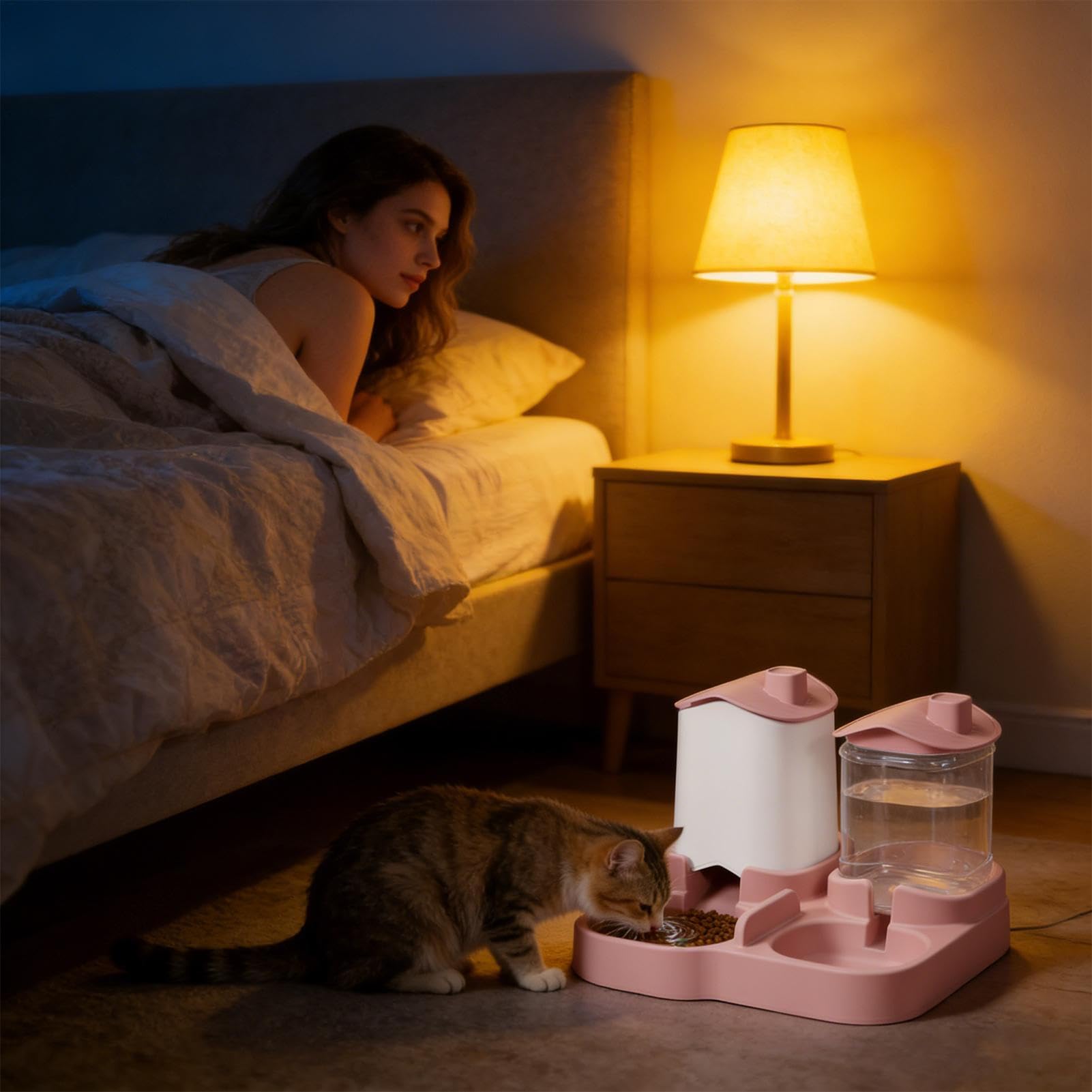 Mangiatoia automatica per gatti e abbeveratoio a prova di fuoriuscite d'acqua | Mangiatoia automatica per gatti e acqua per coniglietto, cane, cucciolo, gattino, animale domestico
