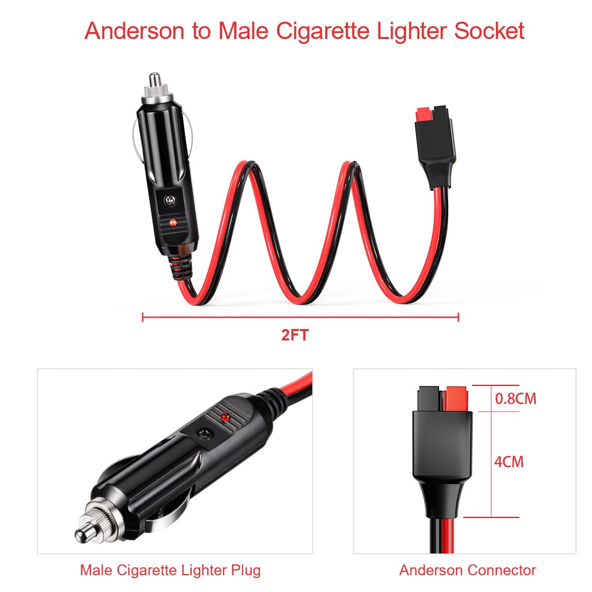 Amazon.com: ELFCULB Anderson to Car Cigarette Lighter,12AWG 12V Cigarette  Lighter Male Plug Connector Cable for Portable Solar Generator Power  Station(2FT) : Patio, Lawn & Garden