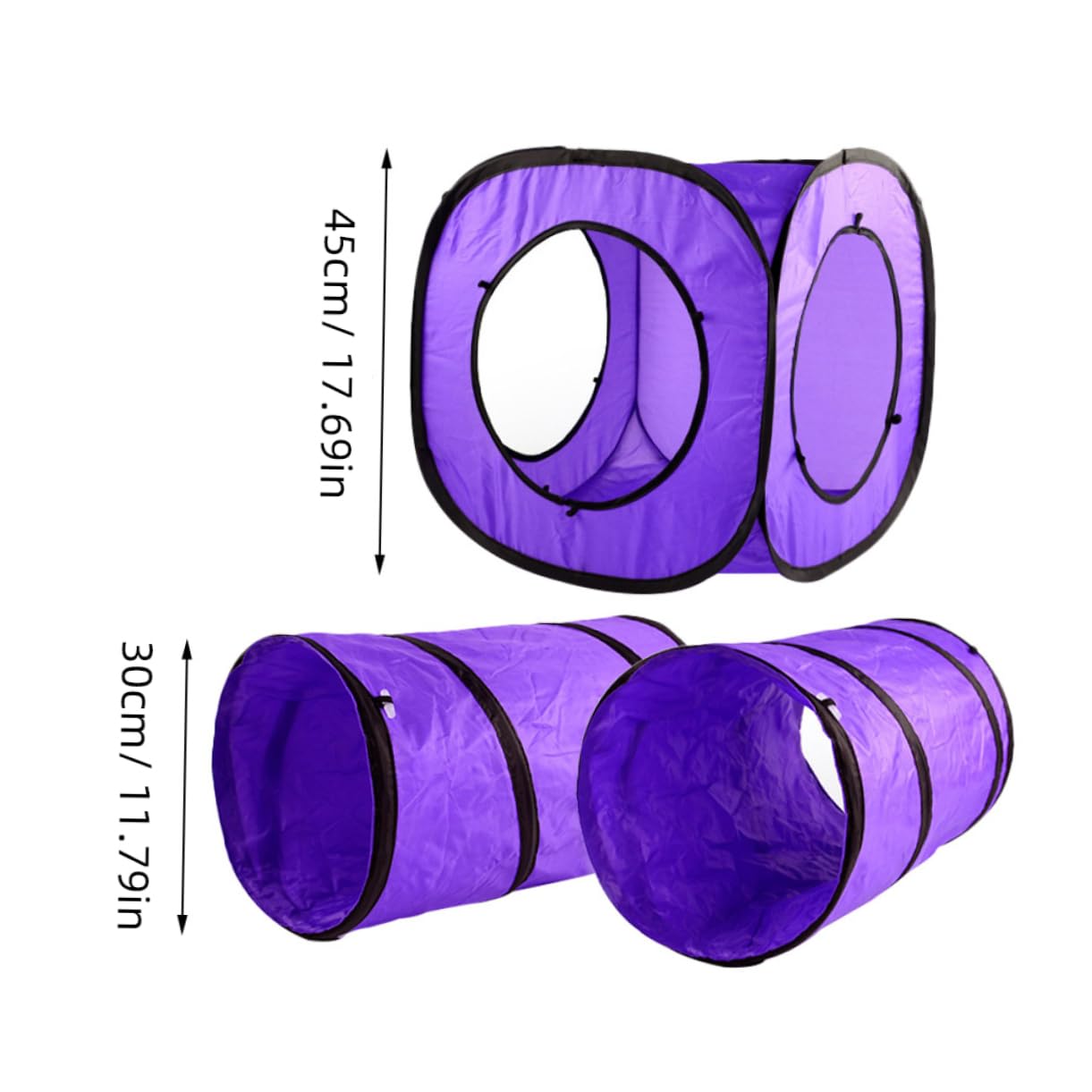 INOOMP Tunnel Pliable pour Chat à Double Canal 3 Pièces Pourpre