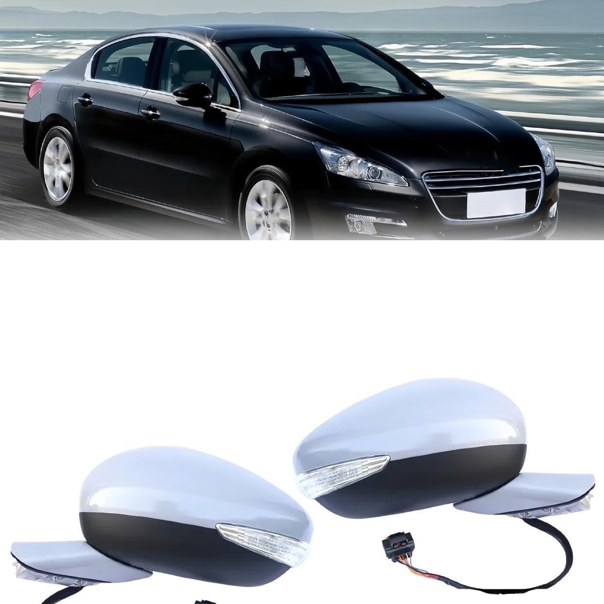 Specchietti Esterni Completi Per Peugeot 508 2011-2018 Specchietto Retrovisore Laterale Montaggio Manuale O Elettrico Retrovisore Esterno Auto(Marrone,8PINS-Power L)