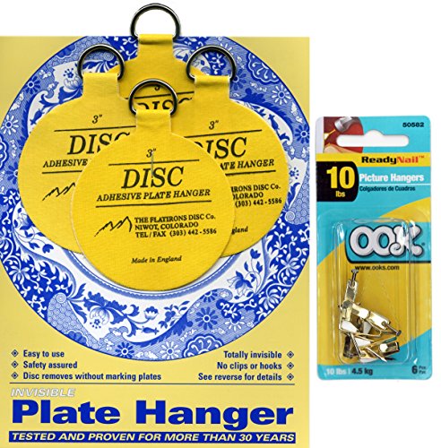 Flatirons Disc Set of Four 3 Inch Adhesive Plate Hangers and OOK Readynail 10lbs. Picture Hooks (6 Hooks in Package) - Bundle of 2 Items Flatirons Disc Set of Four 3 Inch Adhesive Plate Hangers and OOK Readynail 10lbs. Picture Hooks (6 Hooks in Package) - Bundle of 2 Items