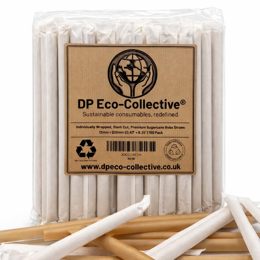 12mm Wrapped Boba Eco Straws Sugarcane Fibre | DP Eco‑Collective | 100 Pack