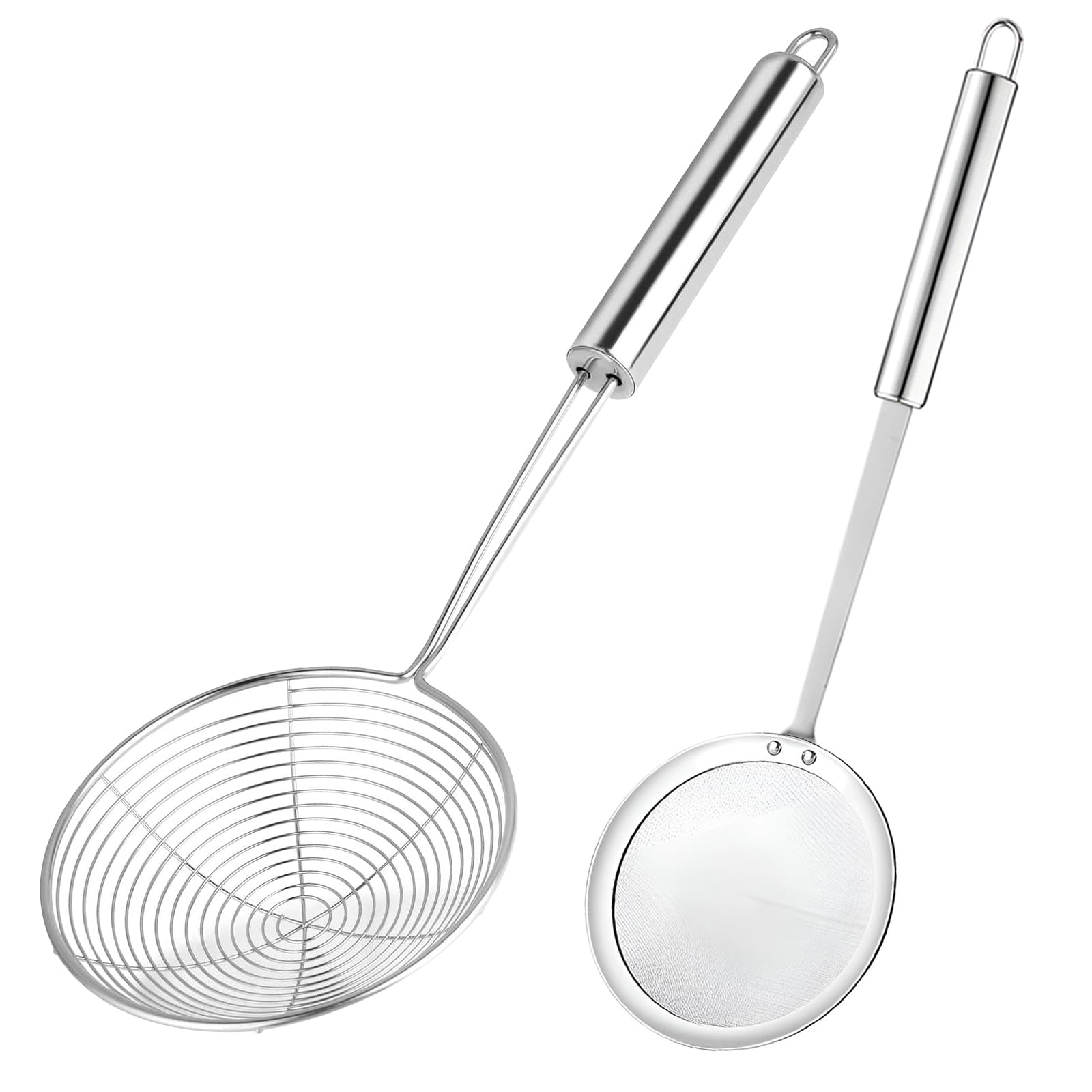 2 Piezas Espumadera, Espumadera Araña Acero Inoxidable, Cuchara de Filtro con Mango Largo, Colador Alimentos para Separar Manchas de Aceite Espuma Aceite de Filtro Fideos Freír, Lavavajillas