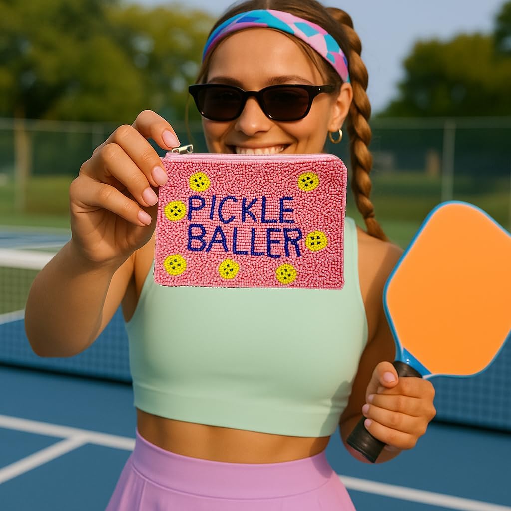 Pearl Beaded Coin Purse Handmade with Colorful Designs Savings Bag Small Zipper Pouch for Cash Card & Makeup (Pickle Baller) - Image 7