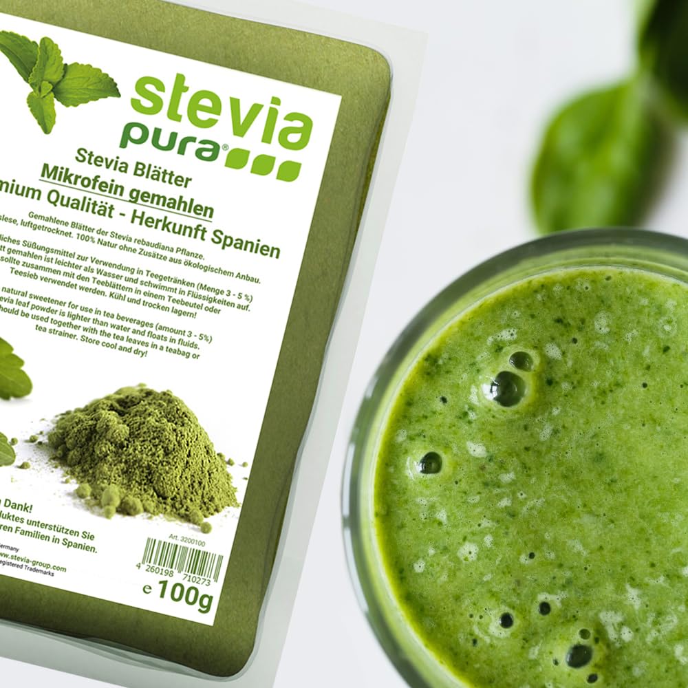 steviapura | Stevia Blätter - reines Naturprodukt - Süßkraut Stevia, mikrofein gemahlen - pflanzlicher Süßstoff 100g - Premium Qualität