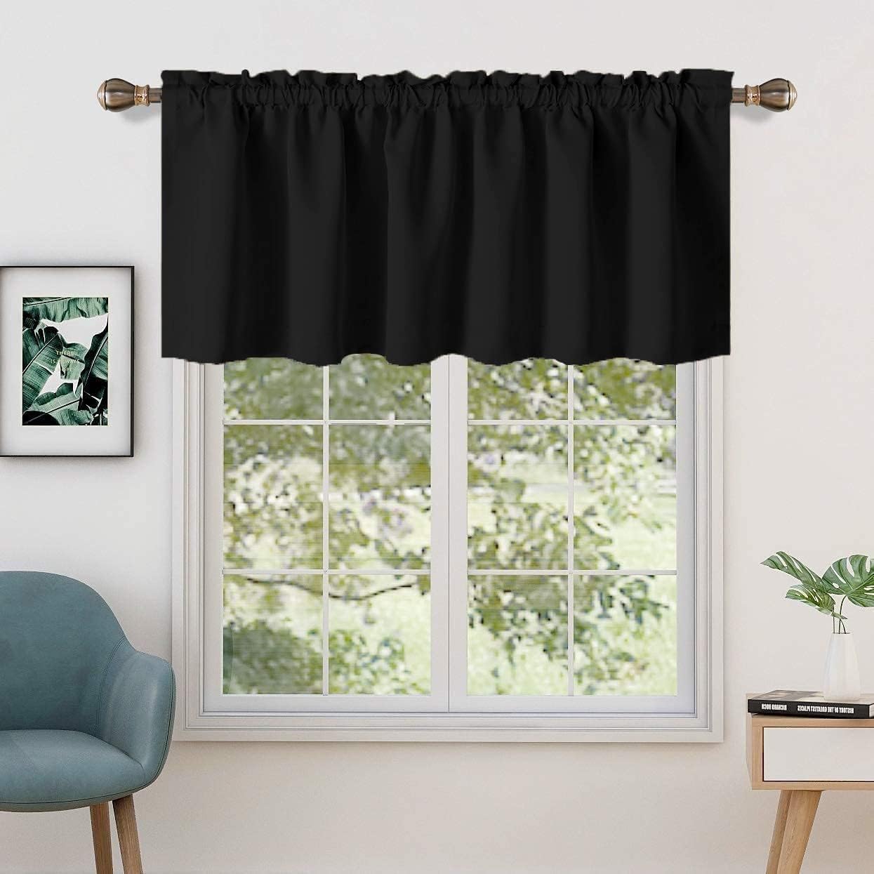 Valances for Windows - Room Darkening Kitchen Curtain Valances Rod Pocket Bathroom Valances for Living Room, Bedroom, Cafe ( Dark Chocolate, 42 Inch Wide by 12 Inch Long- 1 Panel)