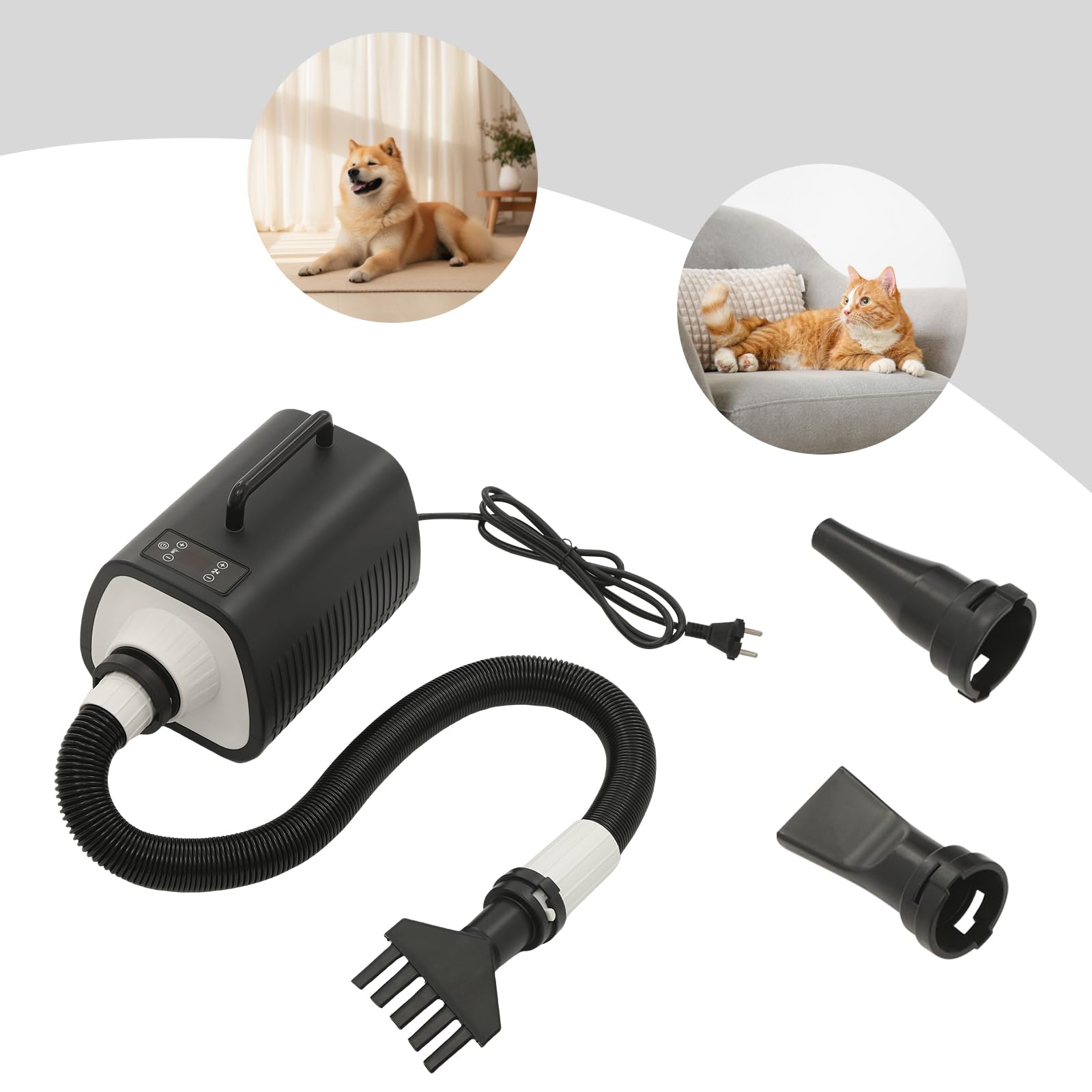 Sèche-cheveux pour animaux de compagnie 2100 W - Accessoire pour chien et chat - Avec température réglable - Vitesse réglable - Pour la maison, le salon - Facile à déplacer - Flexible