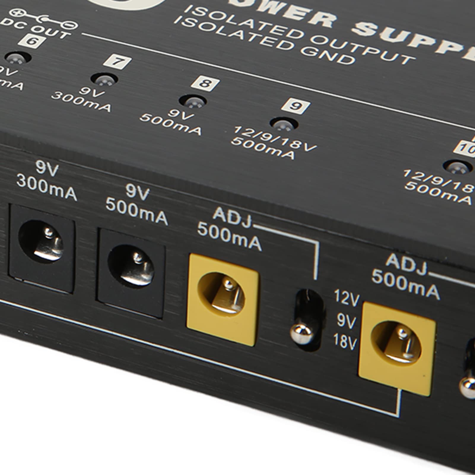 DC 12V Zasilacz do Pedału Gitarowego Metalowy Zasilacz do Pedałów 10 Izolowanych Wyjść Multiefekt Mocy z 2 Regulowanym Napięciem Kabel Przejściowy 3,5 Mm(EU Plug)