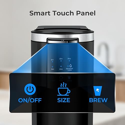 Miniatura 4 de Cafetera de una sola porción para cápsulas 2 en 1 K Cup y café molido, tamaños de preparación de 6 a 14 onzas, tanque de agua extraíble de 40 onzas,