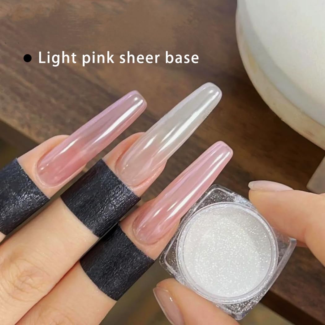 White Pearl Chrome Nail Powder | Glazed Donut Mirror Effect Holographic Pigment | Professional-Grade Nail Art & Resin Craft Powder (White Pearl 1 Jar)
