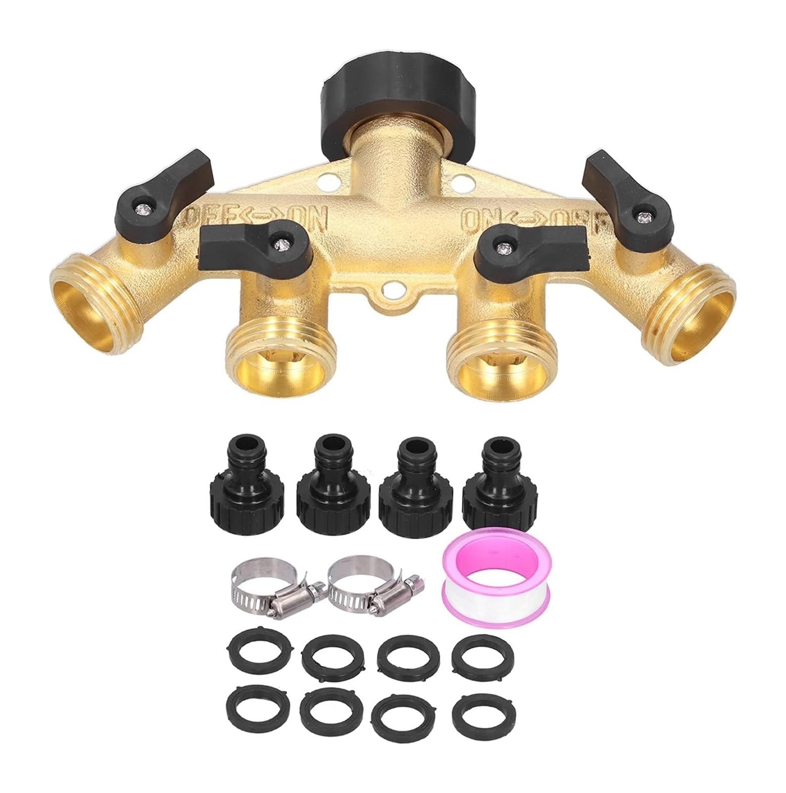 Btgpmwld One Color 4 Way Hose Splitter, G3/4 4-Way Brass Garden Water Hose Splitter Adapter For Faucet