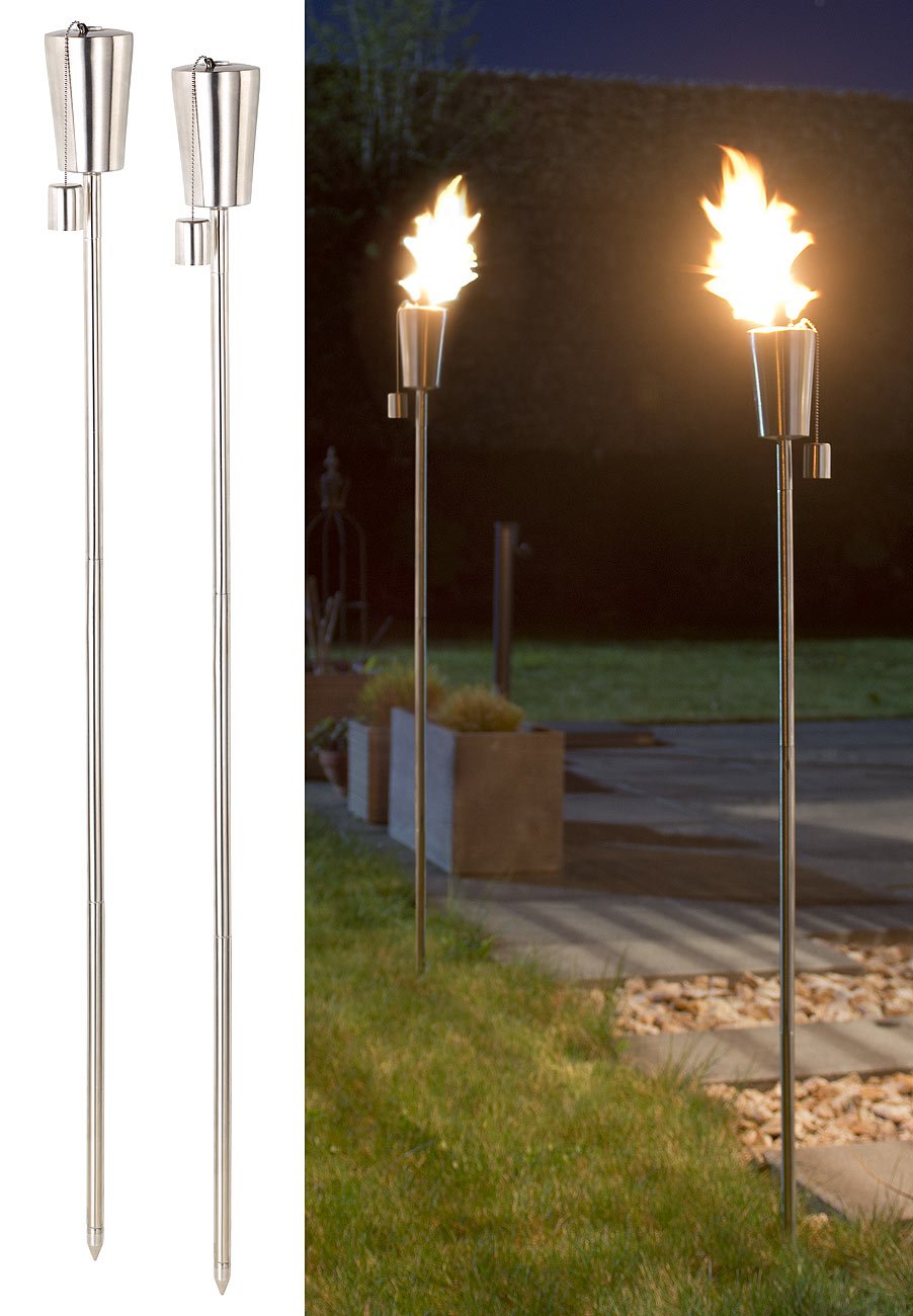 Carlo Milano Jardín - antorcha: Antorcha de jardín de Acero Inoxidable Amor en un Juego de 2, Inoxidable, 280 ml, 110 cm (Acero, jardín petróleo, Lámpara Kerosene)