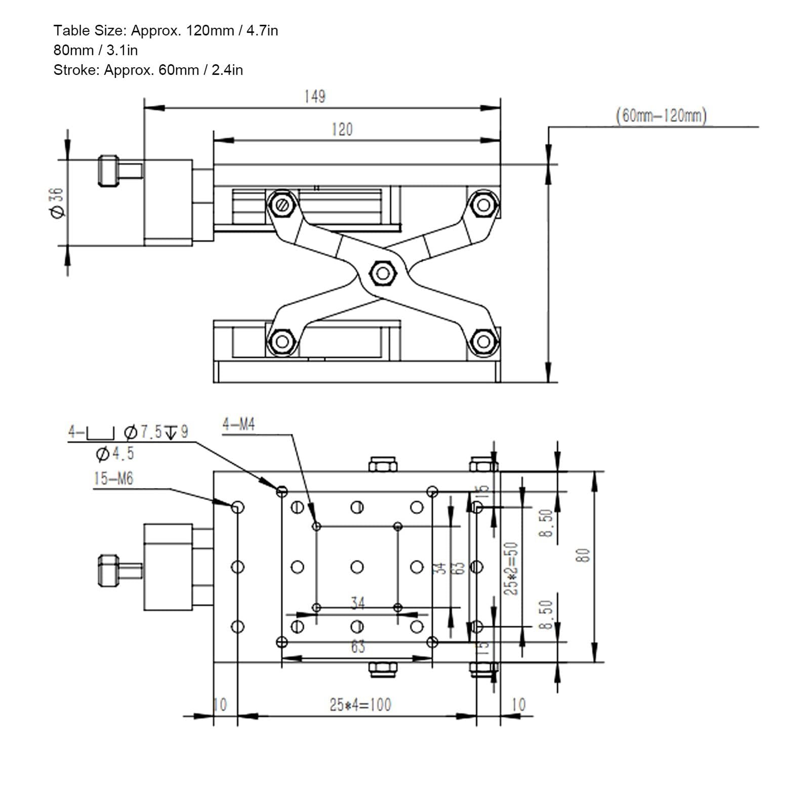 Z-Axis - Plataforma de elevación manual con regla de escala, plataforma de elevación deslizante óptica de 60 mm de alto, capacidad de carga de 20 kg, urement de desplazamiento preciso
