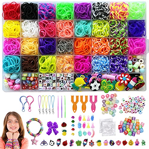 Zemolo Élastique Bracelet Kit Caoutchouc, 2500 Élastique Multicolores Loom Bands Perles Kit Bracelets Artisanal Tissage Créatif DIY Jouet pour Enfant Fille 5-12 Ans Cadeau Noël d'Anniversaire Fête