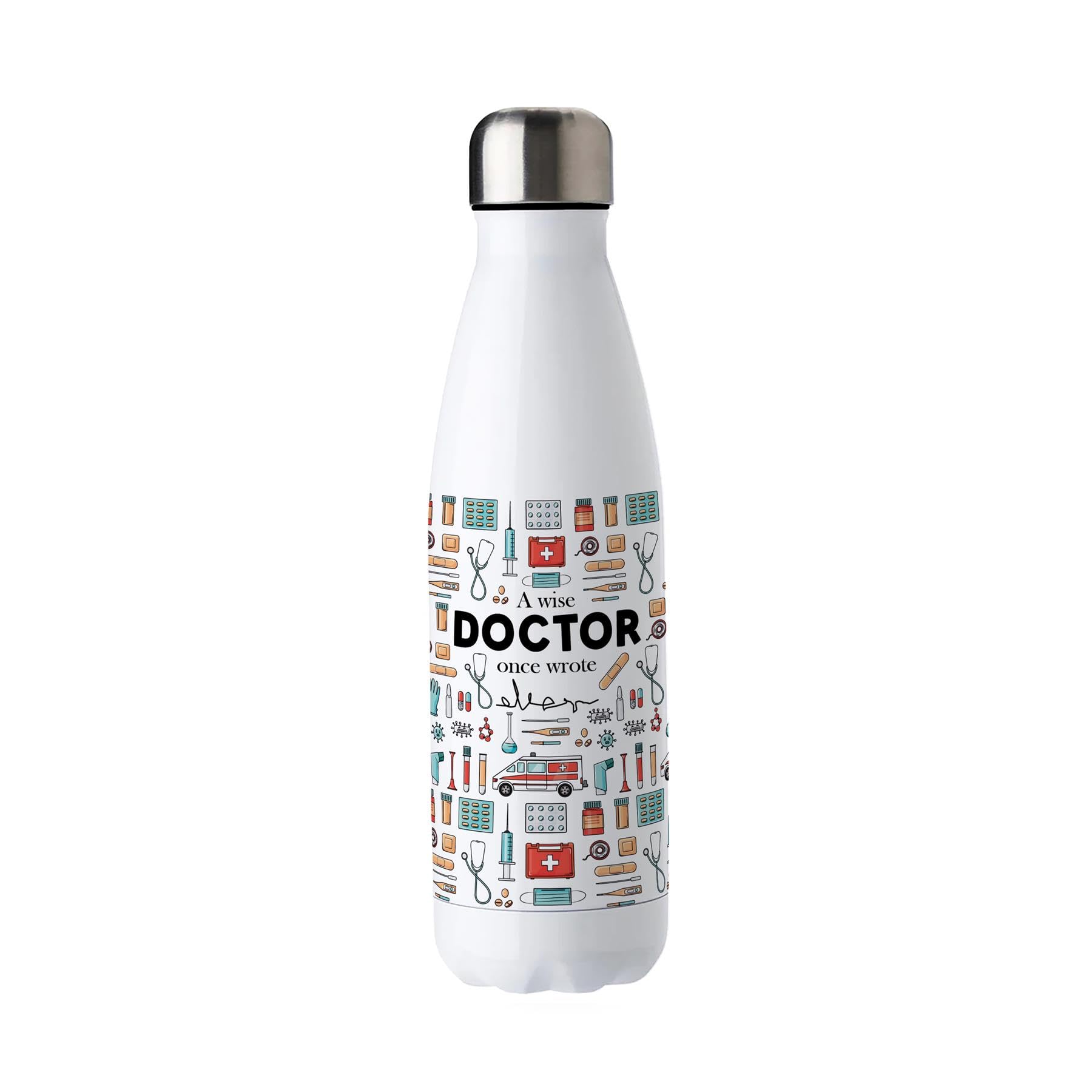 Purely Home Novelty Doctor Water Bottle - Double Walled Stainless Steel 500ml Hot/Cold Drinks Bottle Gift