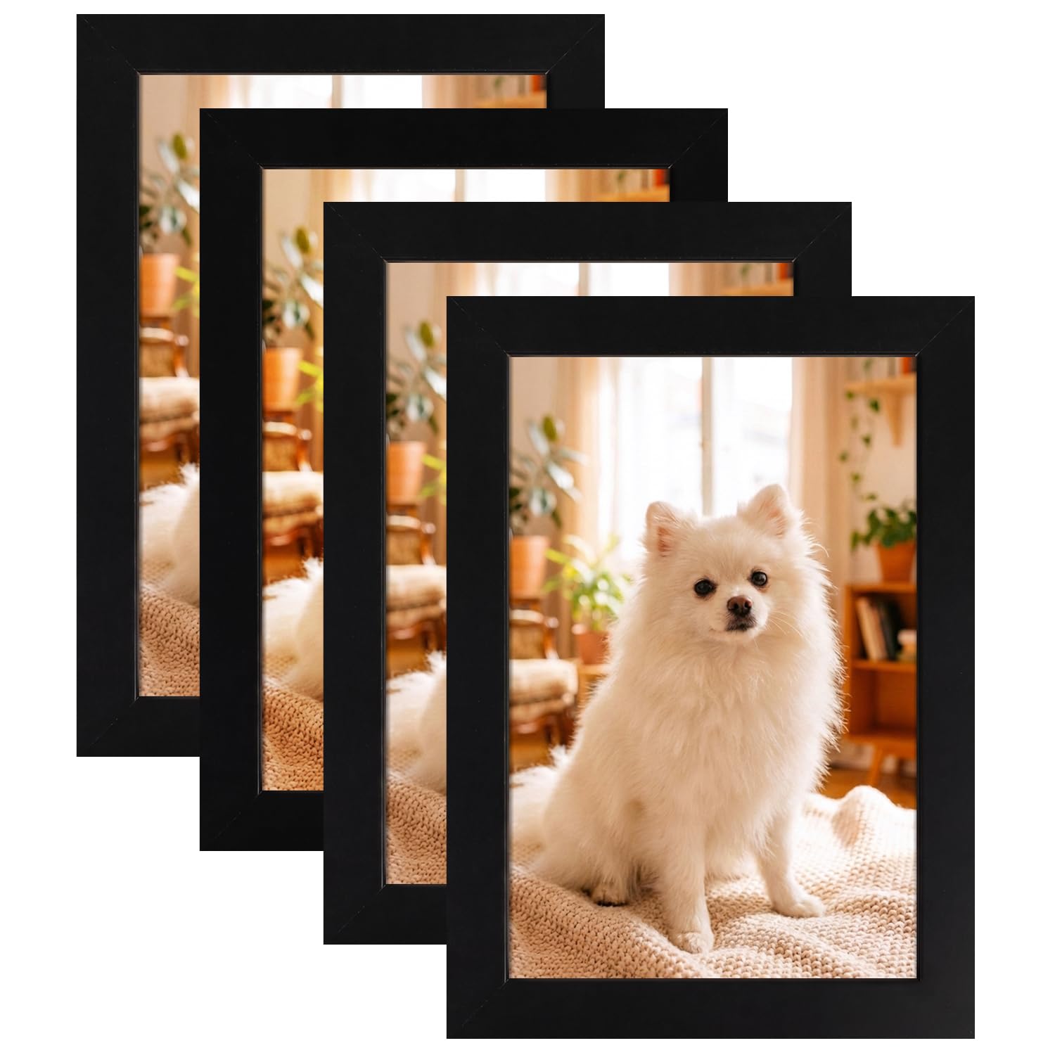 VEYLIN 4 Pack 6x4 Photo Frames Black, 10x15cm Wooden Picture Frames for Tabletop Display, Classic Solid Wood Effect Frame Set for Home, Office & Gallery Wall Decor