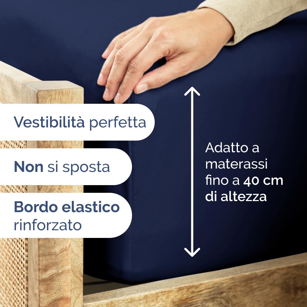 Lenzuolo con angoli 200x200cm - Extra profondo per materassi fino a 40cm (16") di altezza - Morbida microfibra spazzolata - Antipiega, resistente al restringimento e colori - OEKO-TEX - Blu marino