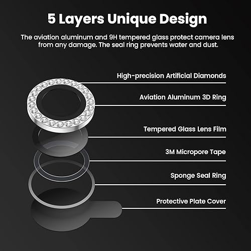 Miniatura 5 de Tensea Protector de lente de cámara para iPhone 13 ProiPhone 13 Pro Max, cubierta de protección para cámara, protector de pantalla de vidrio