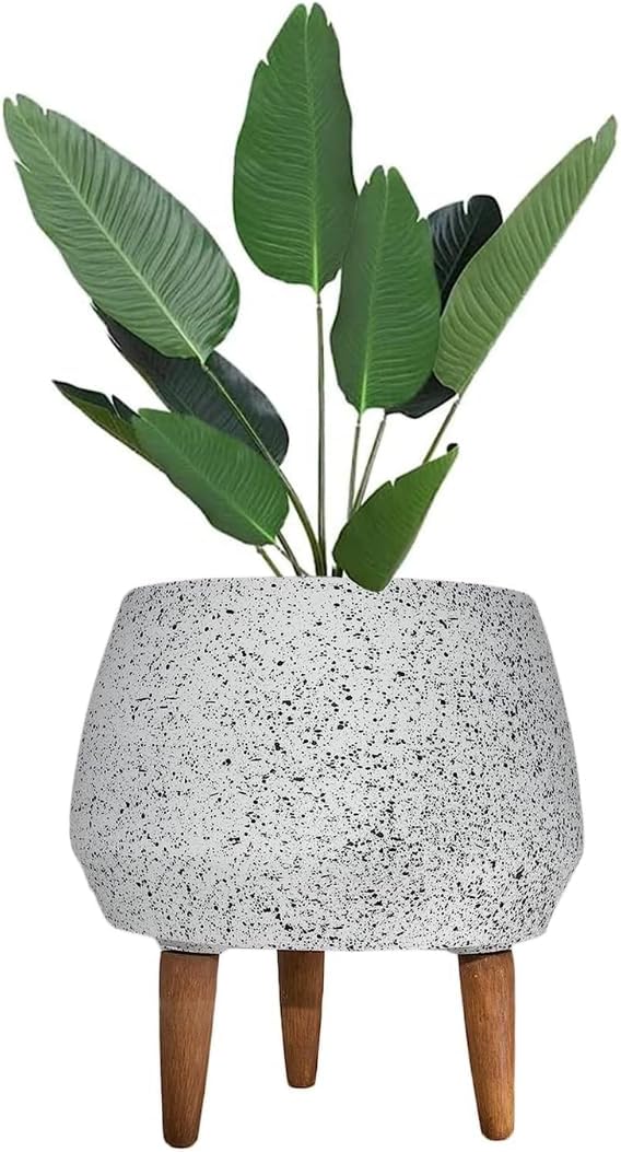 Elly Décor, 13 inch Conic fiberstone Planter, Speckles Design with Legs,Lightweight, Extremely Durable Garden Pot | Planter for Patio,Indoors and Outdoors | 12"x13" White White 12" x 13"
