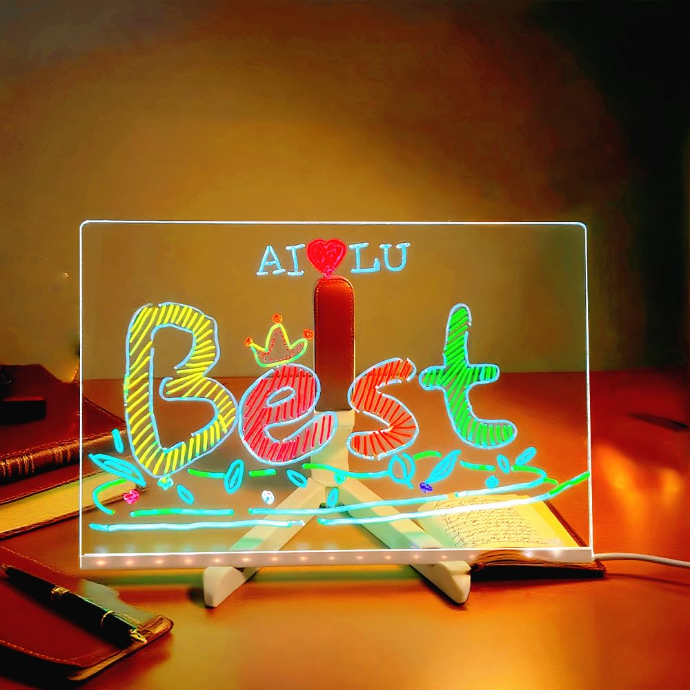 LED Drawing Board for Children, LED Light Up Drawing Board Kids, Dry Erase Led Note Board with 7 Colors Pen, Doodle Glow Illuminated Message Lamp Gift for School Cafe Home Office Christmas (B,30*20cm)